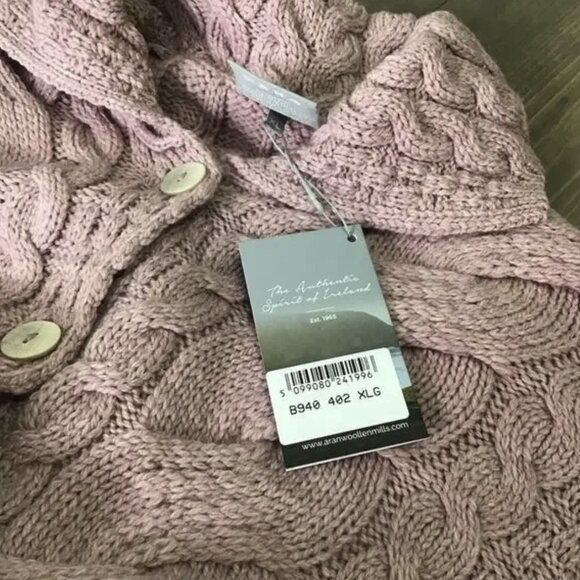 Aran Women's XL Gorgeous Pink Cable-Knit Cardigan Sweater - Picture 4 of 6